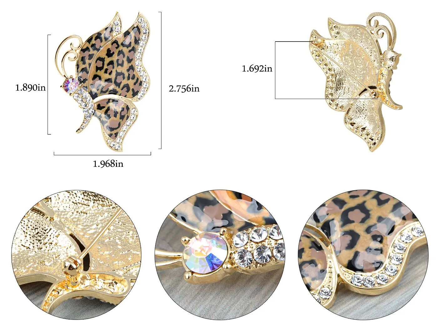 Alilang Golden Tone Butterfly Insect with Enamel Wild 80s Cheetah Cat Pattern Wing Animal Brooch Pin Leopard Print