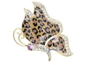 Alilang Golden Tone Butterfly Insect with Enamel Wild 80s Cheetah Cat Pattern Wing Animal Brooch Pin Leopard Print