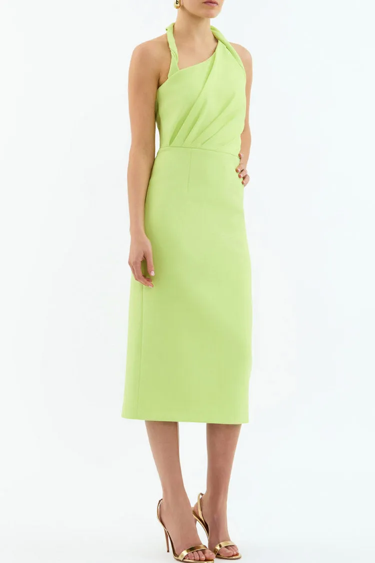 Aria Halter Midi Dress in Lime