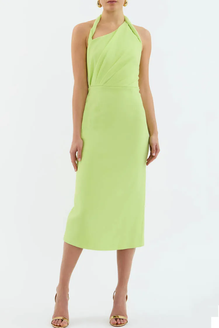 Aria Halter Midi Dress in Lime