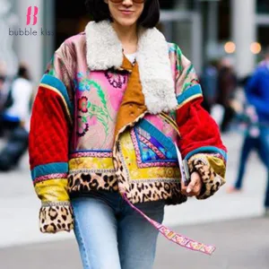 Autumn Winter New Coat Women Down Jacket National Style Coats Street Short Print Warm Leopard Chic Patchwork Padded Jacket