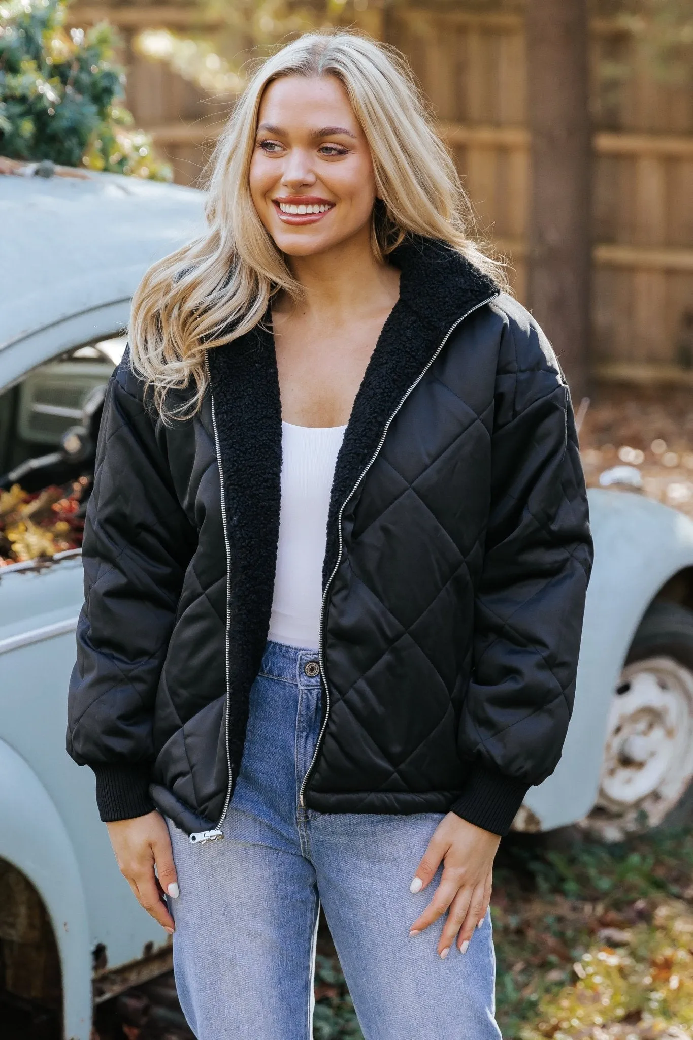 Black Reversible Faux Fur Puffer Jacket