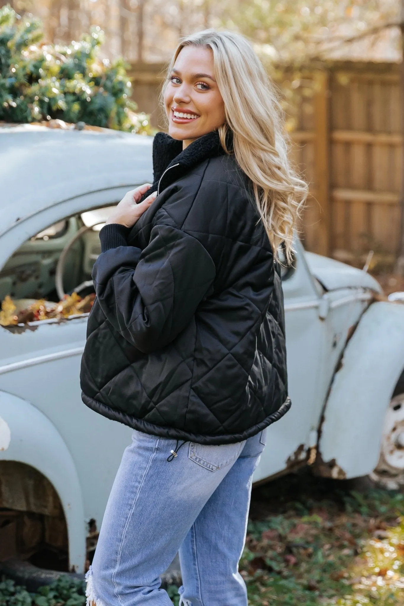 Black Reversible Faux Fur Puffer Jacket