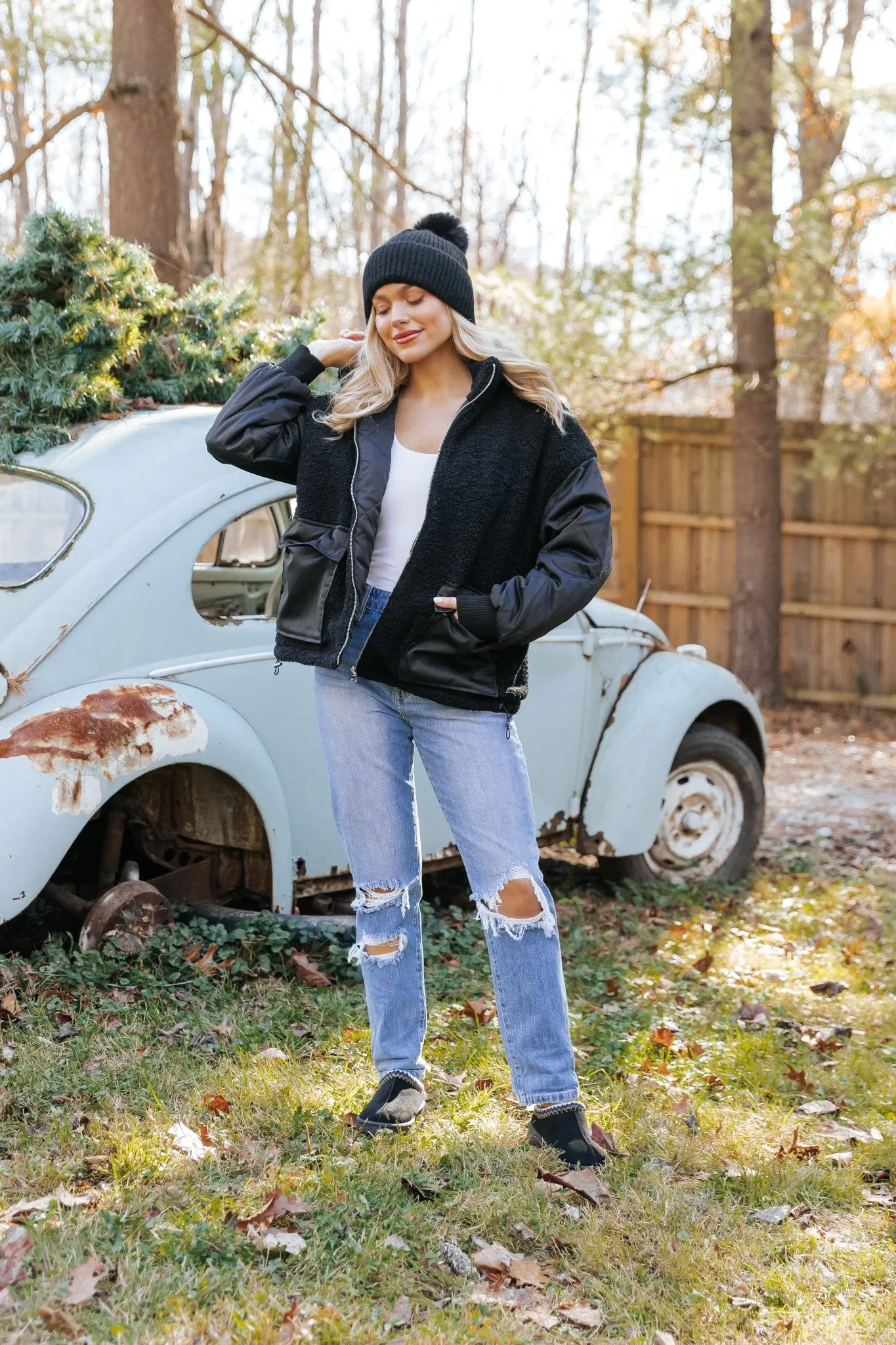 Black Reversible Faux Fur Puffer Jacket