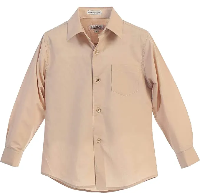 Boy's Long Sleeve Solid Dress Shirt - Khaki