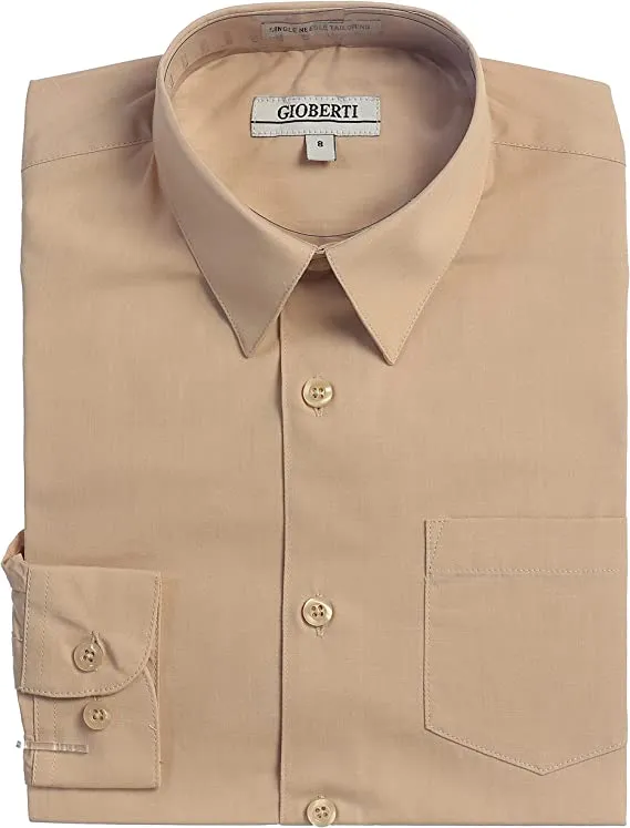 Boy's Long Sleeve Solid Dress Shirt - Khaki