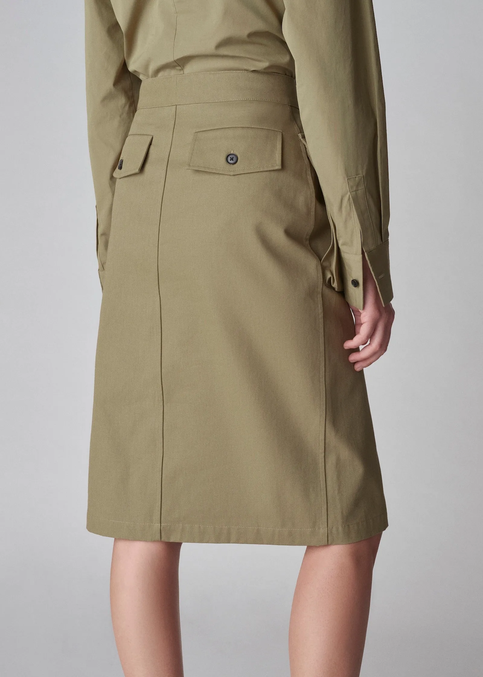 Cargo Pencil Skirt in Cotton Canvas - Sage