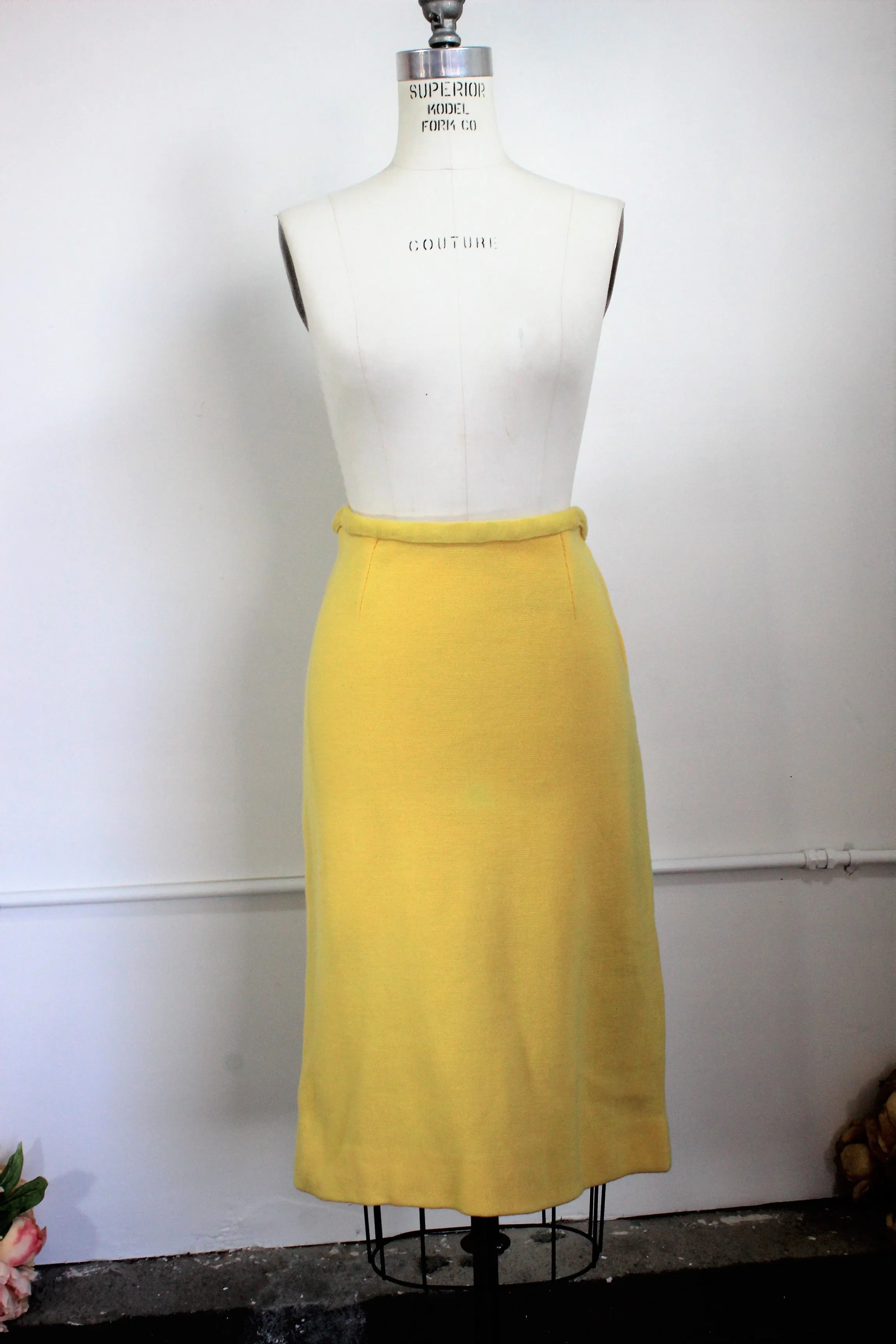 CLEARANCE: Vintage 1960s Yellow Knit Suit With Beaded Collar