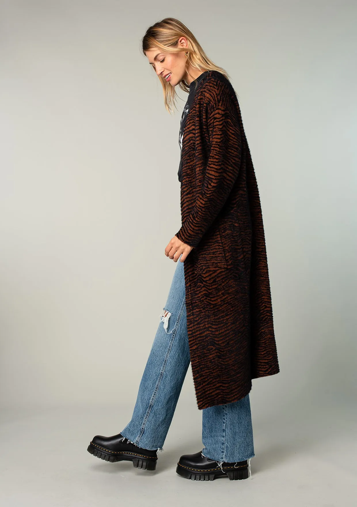 Cozy Fuzzy Animal Print Long Cardigan