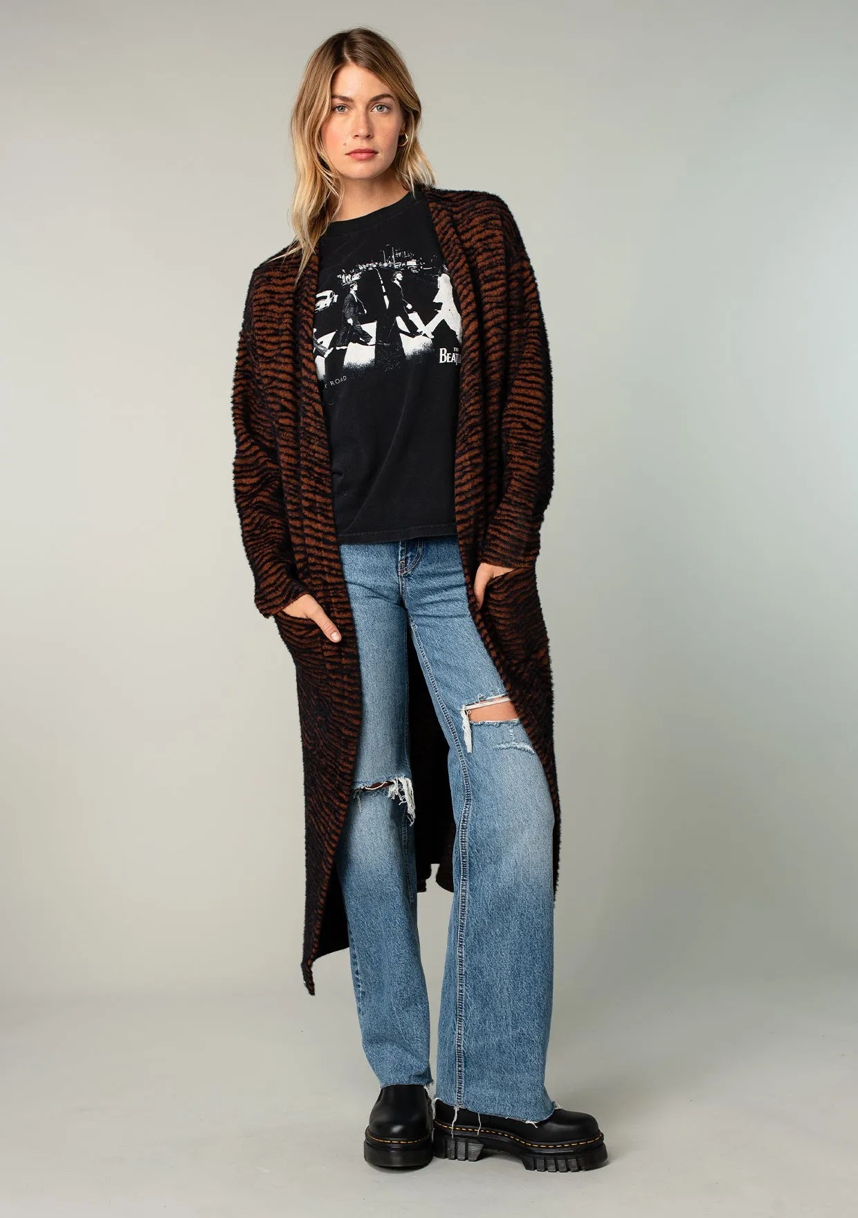 Cozy Fuzzy Animal Print Long Cardigan