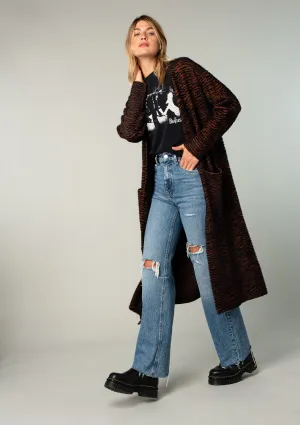 Cozy Fuzzy Animal Print Long Cardigan