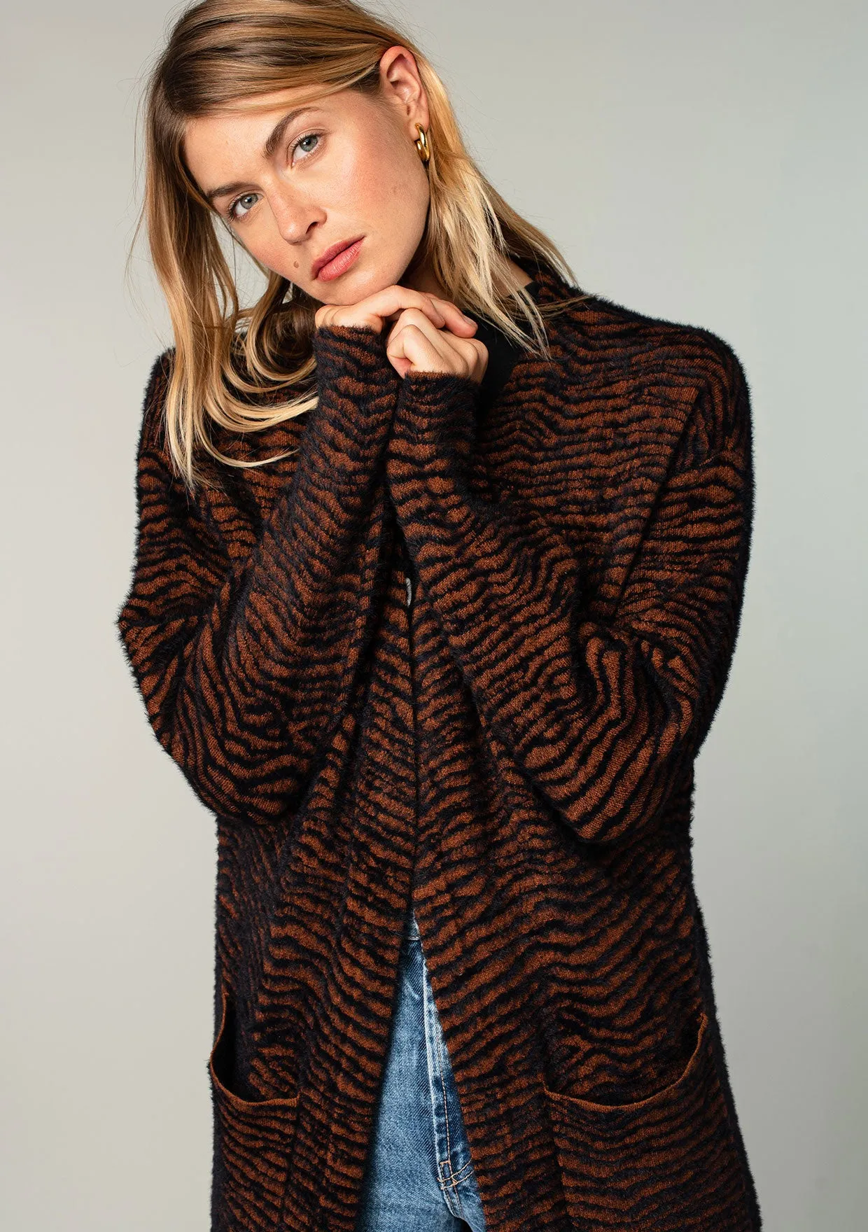 Cozy Fuzzy Animal Print Long Cardigan