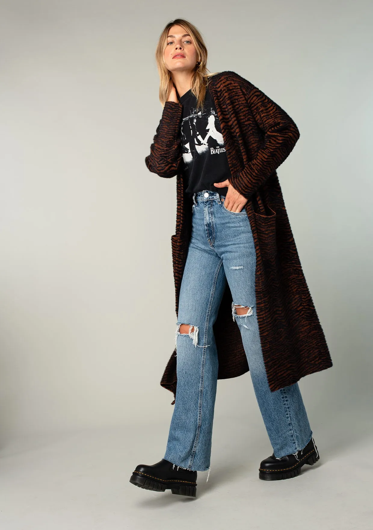 Cozy Fuzzy Animal Print Long Cardigan