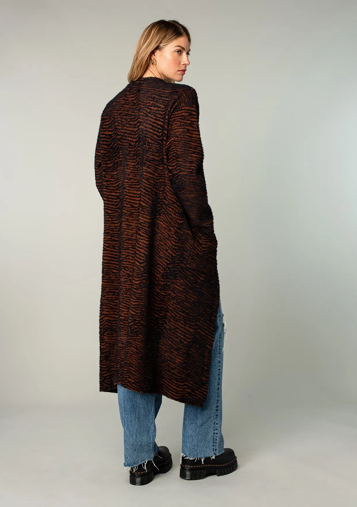 Cozy Fuzzy Animal Print Long Cardigan