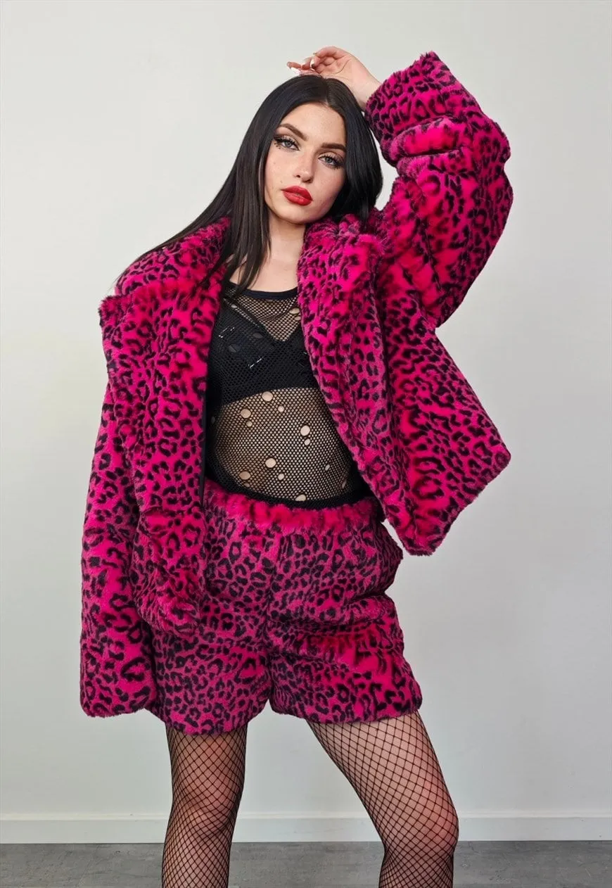 Cropped leopard trench coat pink short animal print jacket