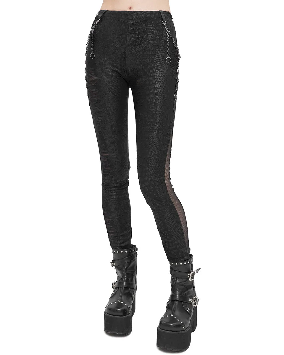 Devil Fashion Womens Dystopian Punk Chained Broken Knit Leggings