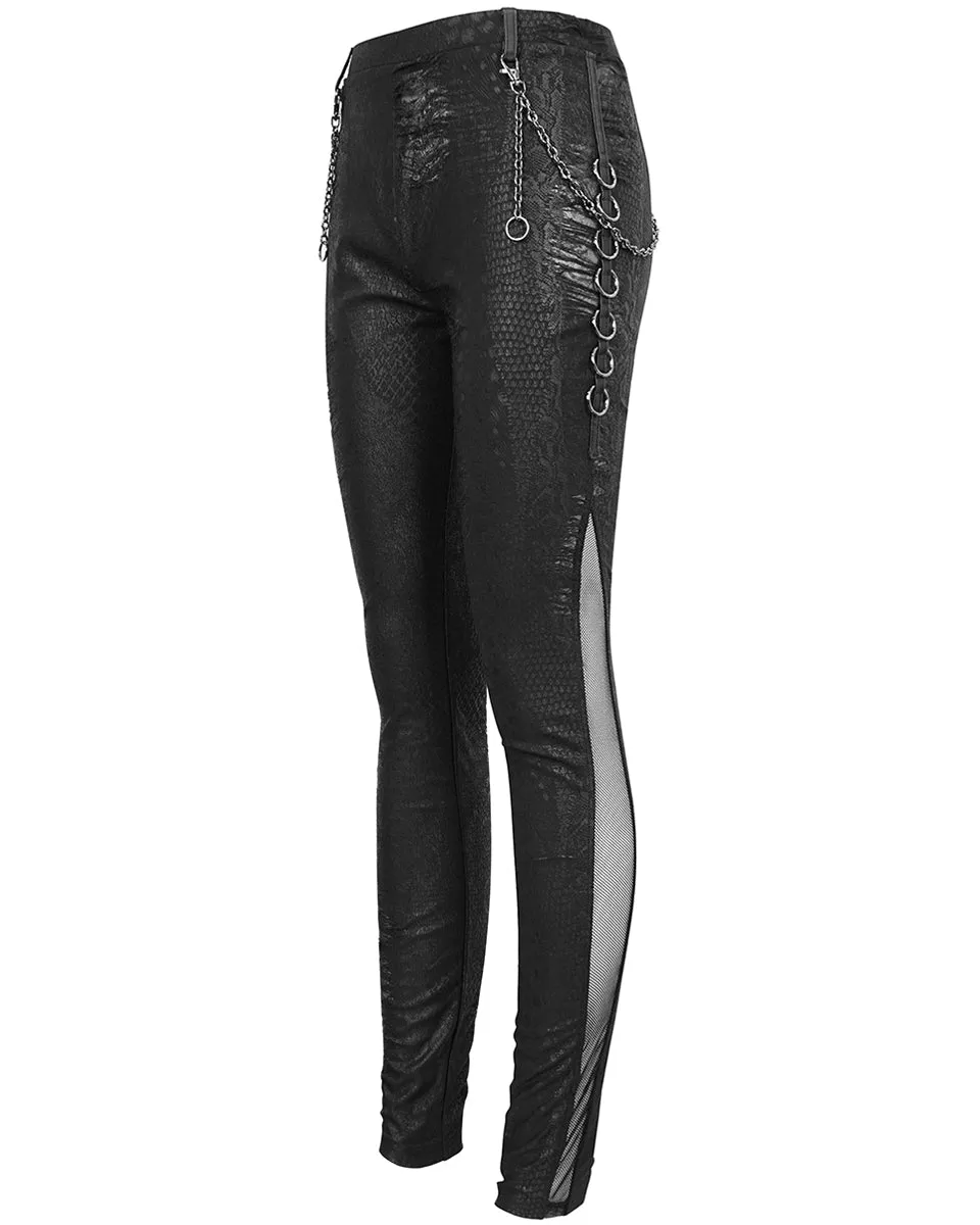 Devil Fashion Womens Dystopian Punk Chained Broken Knit Leggings