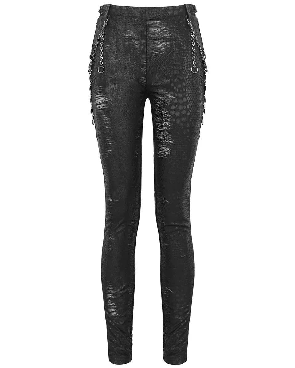 Devil Fashion Womens Dystopian Punk Chained Broken Knit Leggings