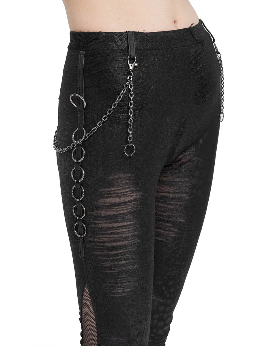 Devil Fashion Womens Dystopian Punk Chained Broken Knit Leggings