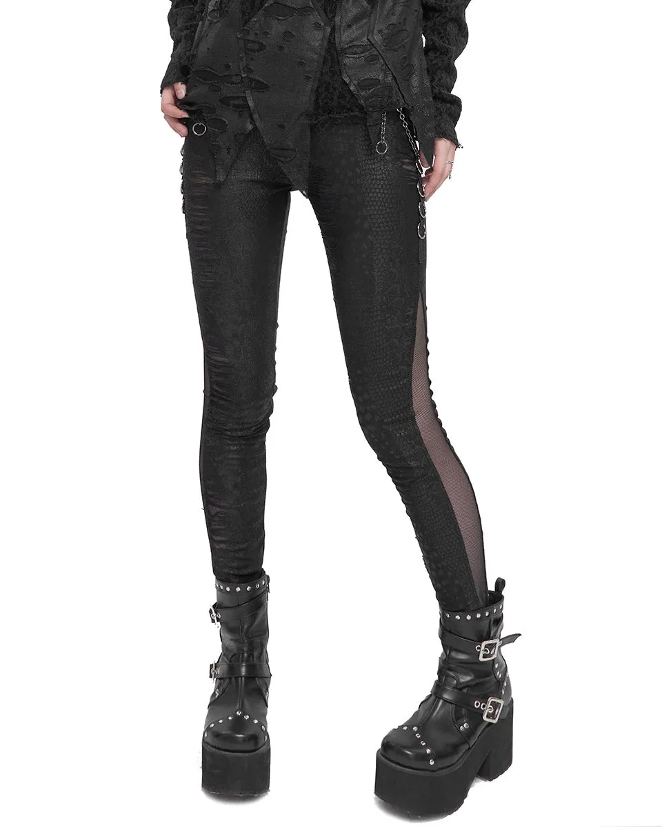 Devil Fashion Womens Dystopian Punk Chained Broken Knit Leggings