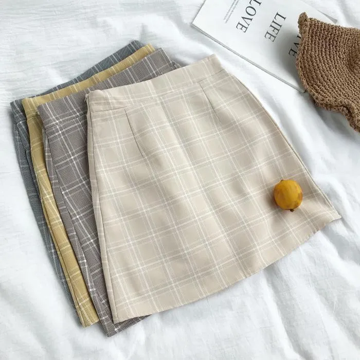 Elegant Vintage Plaid Pencil Pastel Colour Skirt