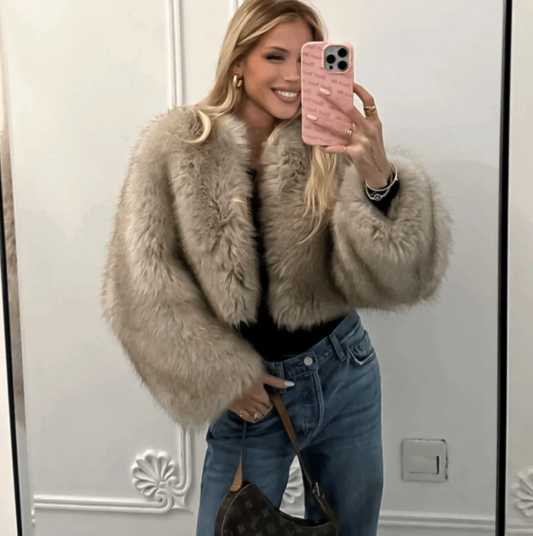 Faux Fur Jacket V Collar - Iconic Street Fashion