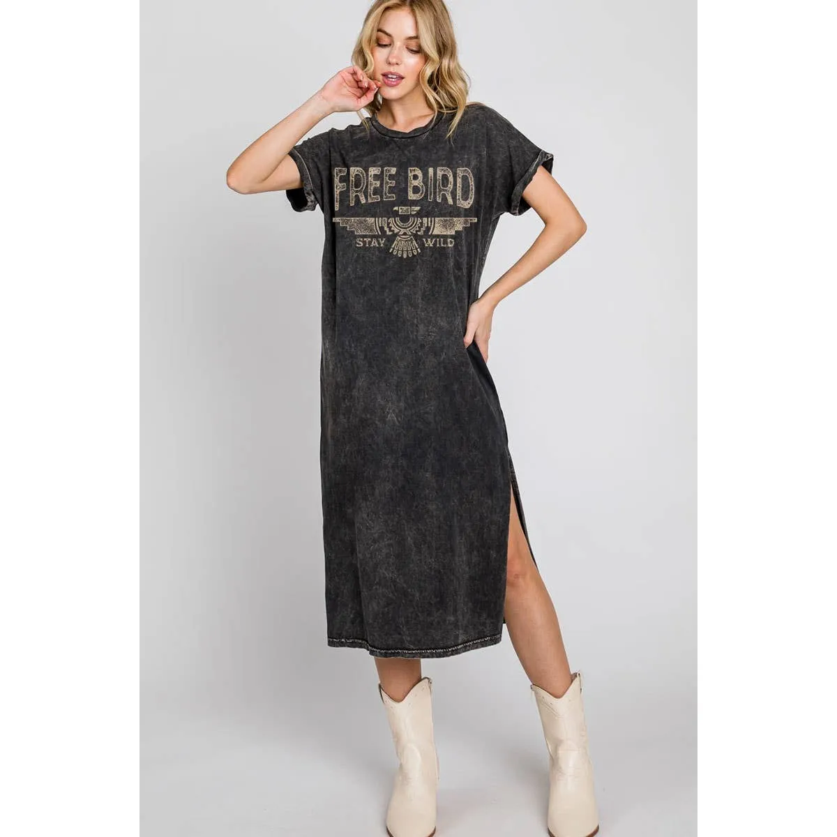 FREE BIRD MINERAL GRAPHIC DRESS: Mineral Black