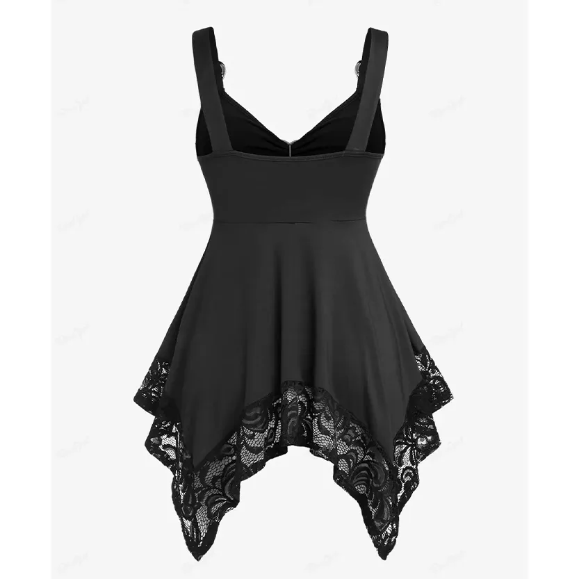 Funki Buys | Shirts | Women's Gothic Lace Hanky Hem Shirt