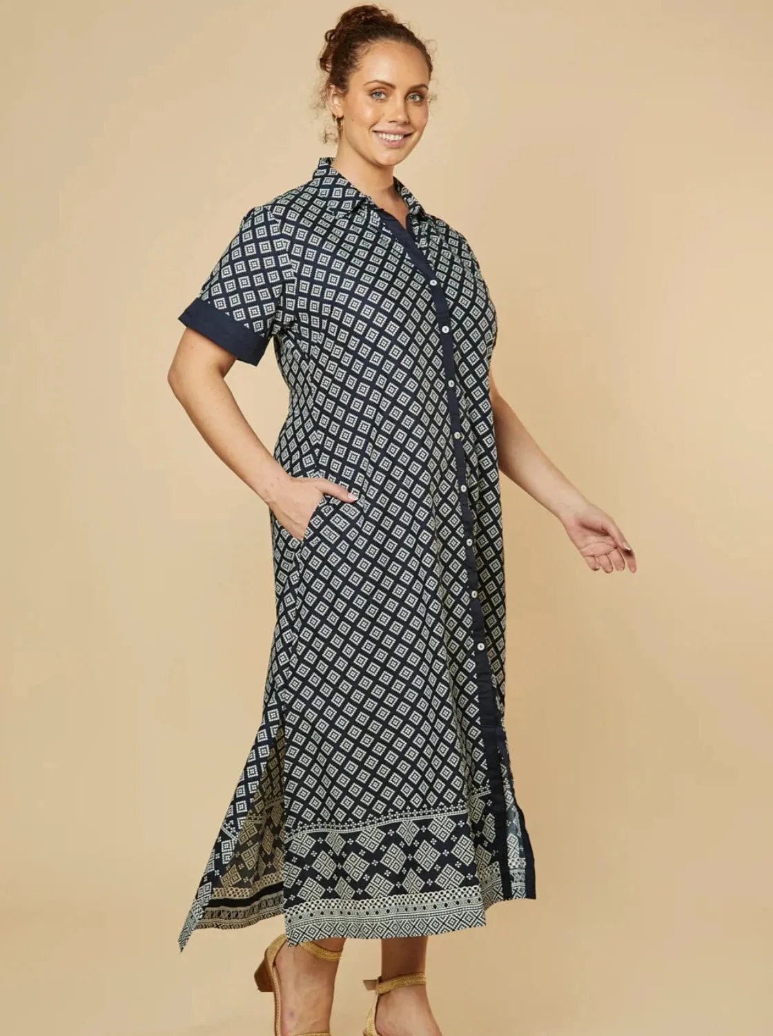 Gracie Shirt Dress in Navy Iris