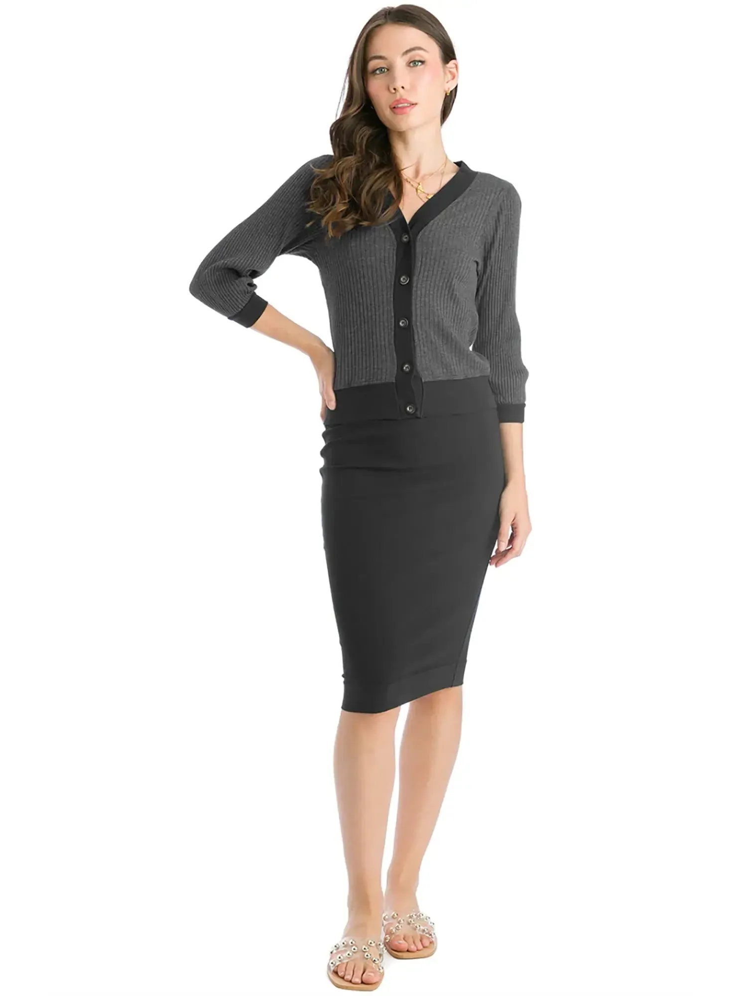 Hard Tail Wide Cut Cotton Pencil Skirt W-525