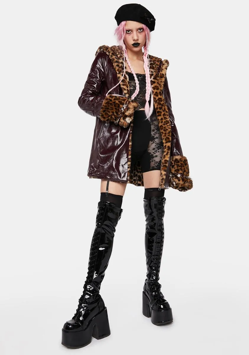 Leopard Faux Fur And Brown Leather Coat