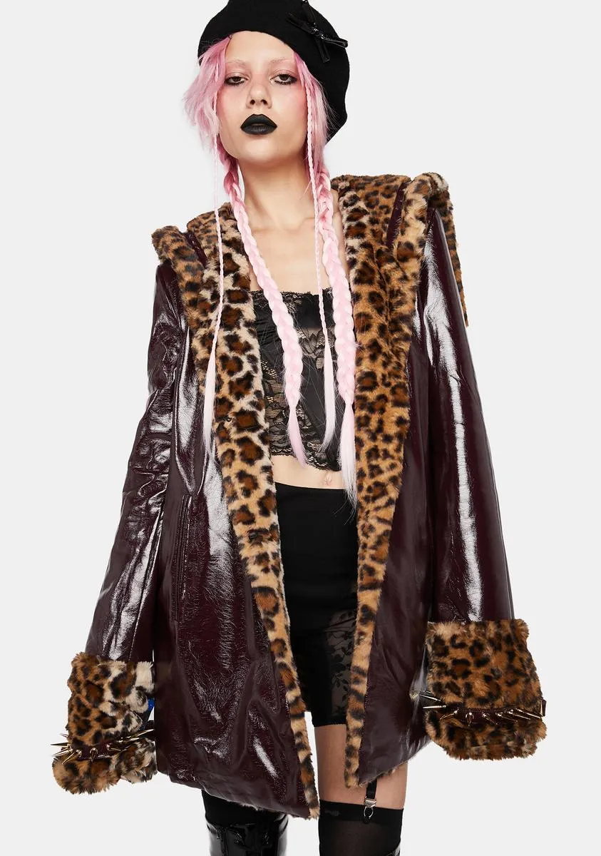 Leopard Faux Fur And Brown Leather Coat