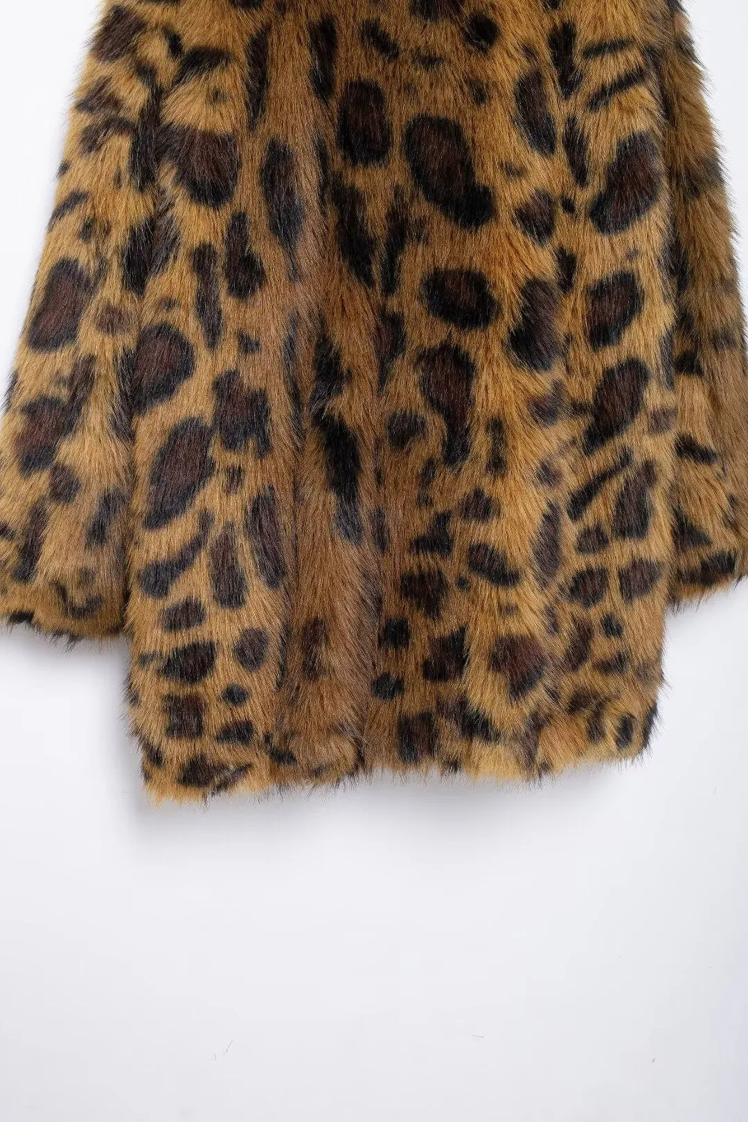 Leopard Print Long Sleeve Faux Fur Coat