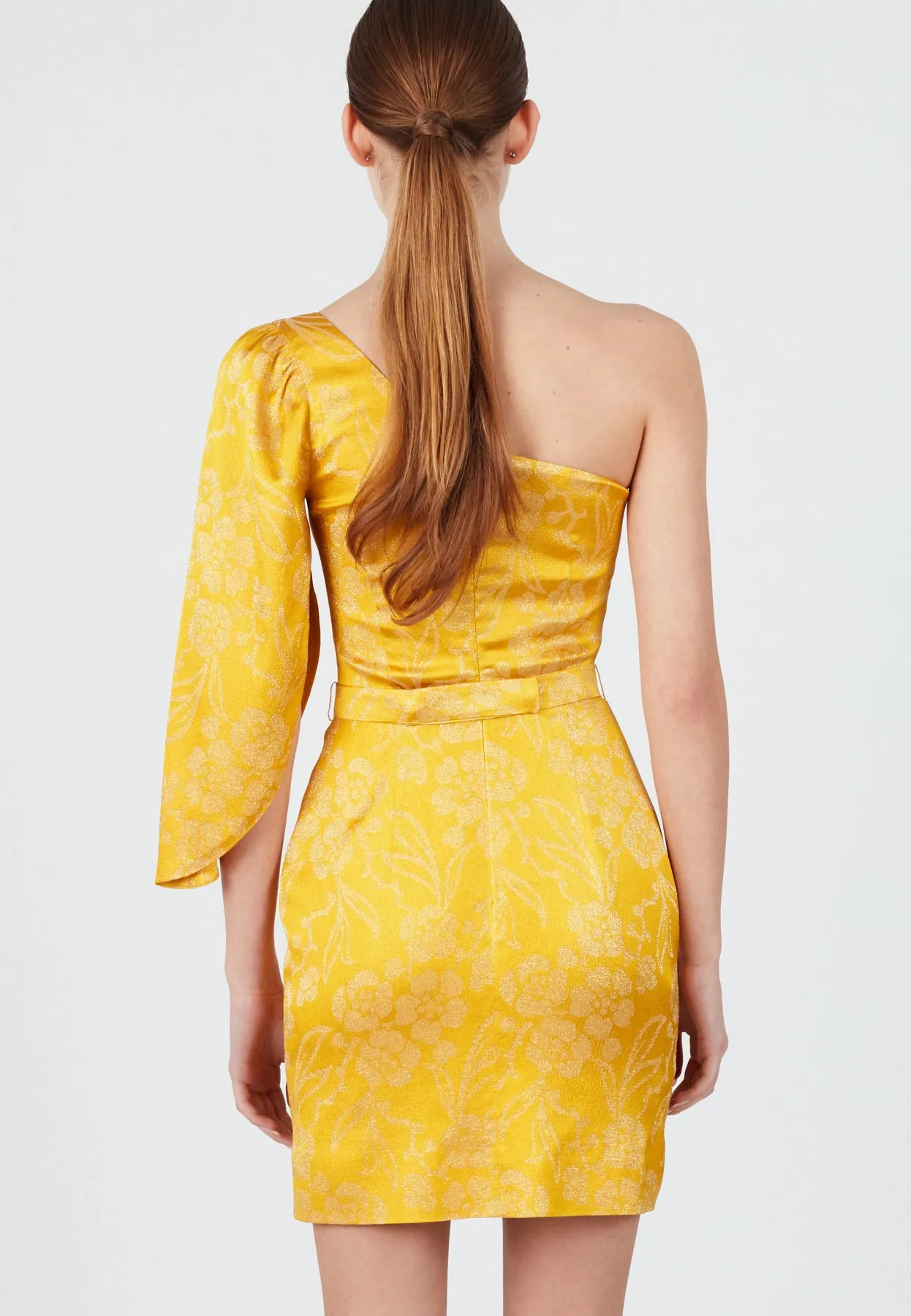 LIZI one shoulder short yellow dress