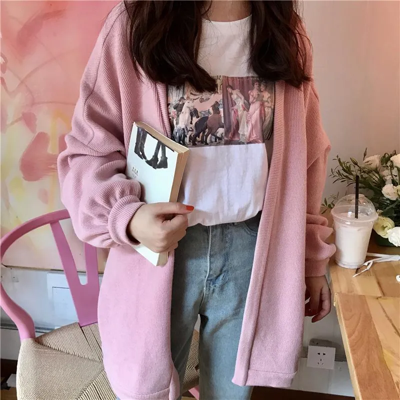 Loose Pink Thick Coat Cardigan