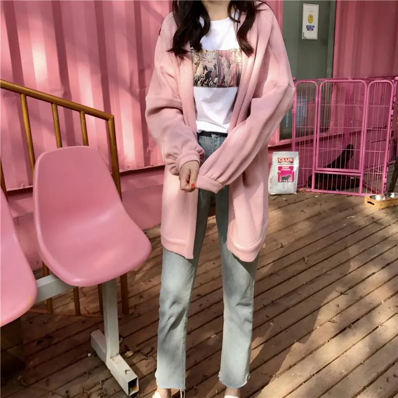 Loose Pink Thick Coat Cardigan