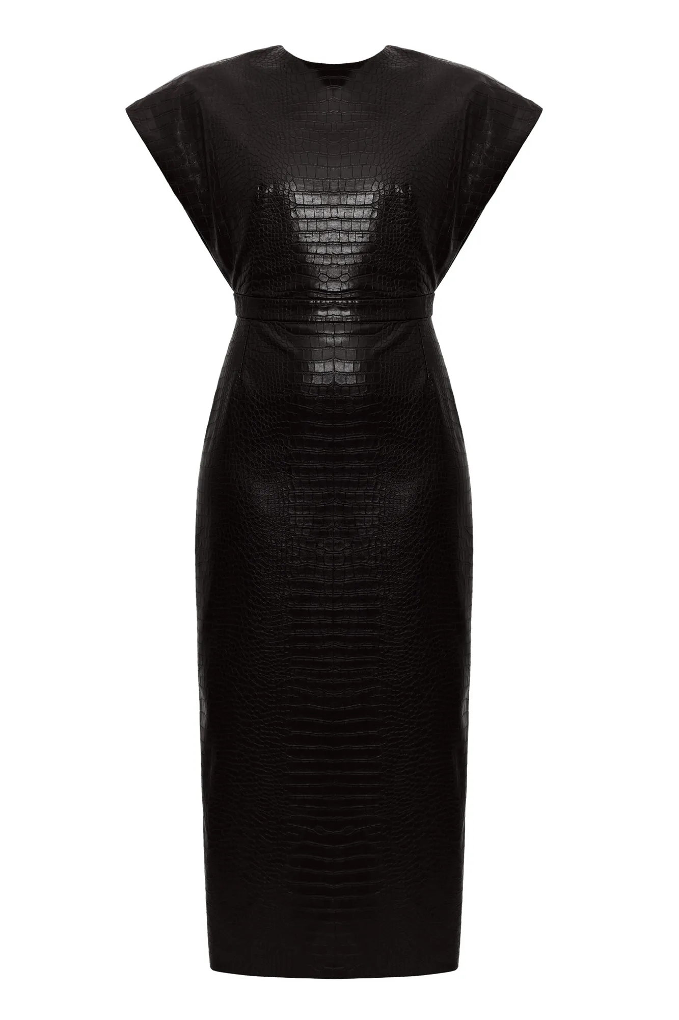 MABEL black vegan leather midi dress