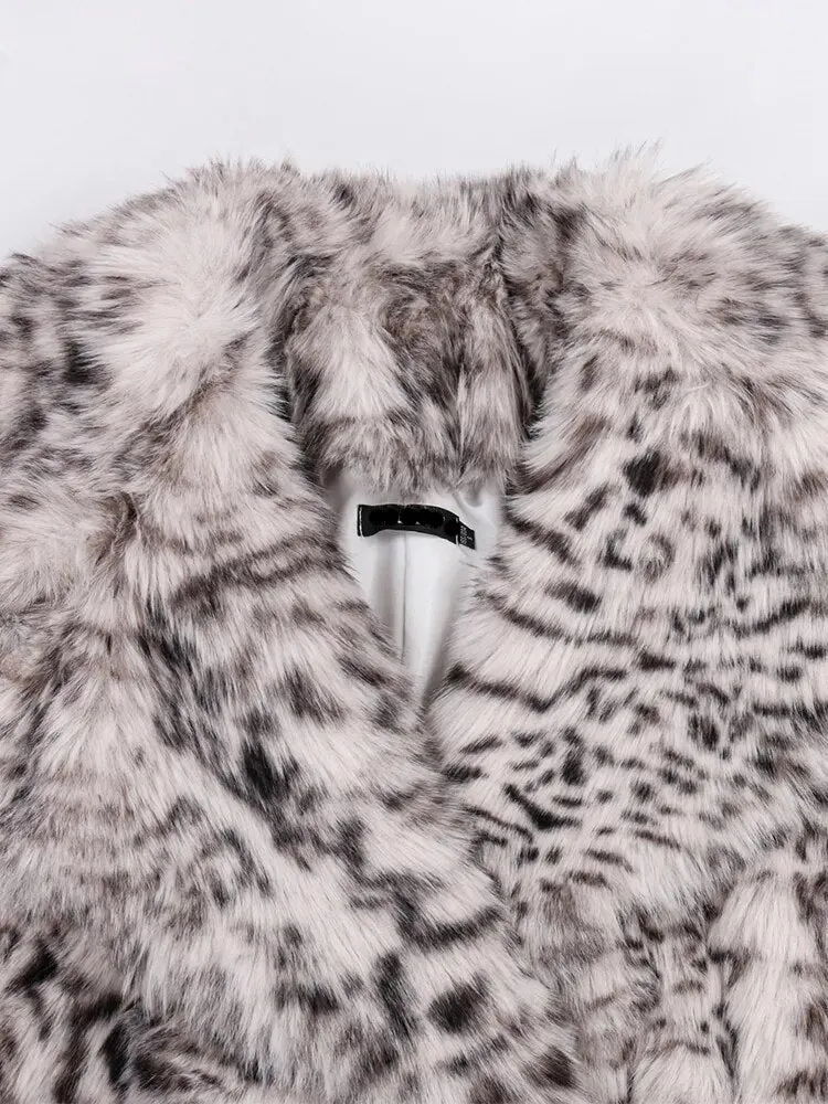 Margit Shaggy Snow Leopard Faux Fur Coat