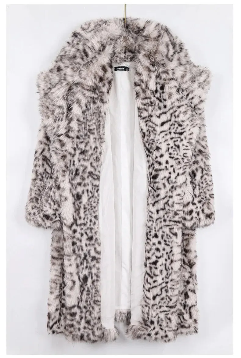 Margit Shaggy Snow Leopard Faux Fur Coat