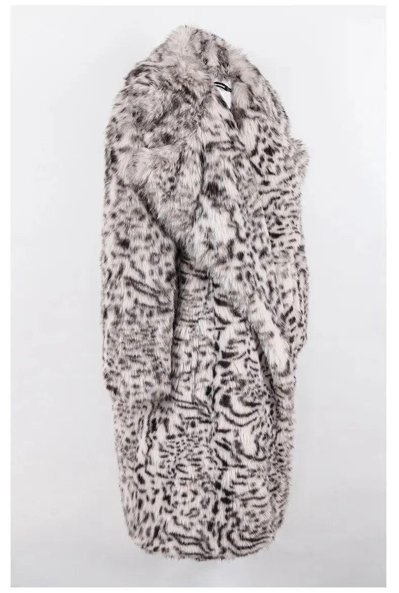 Margit Shaggy Snow Leopard Faux Fur Coat