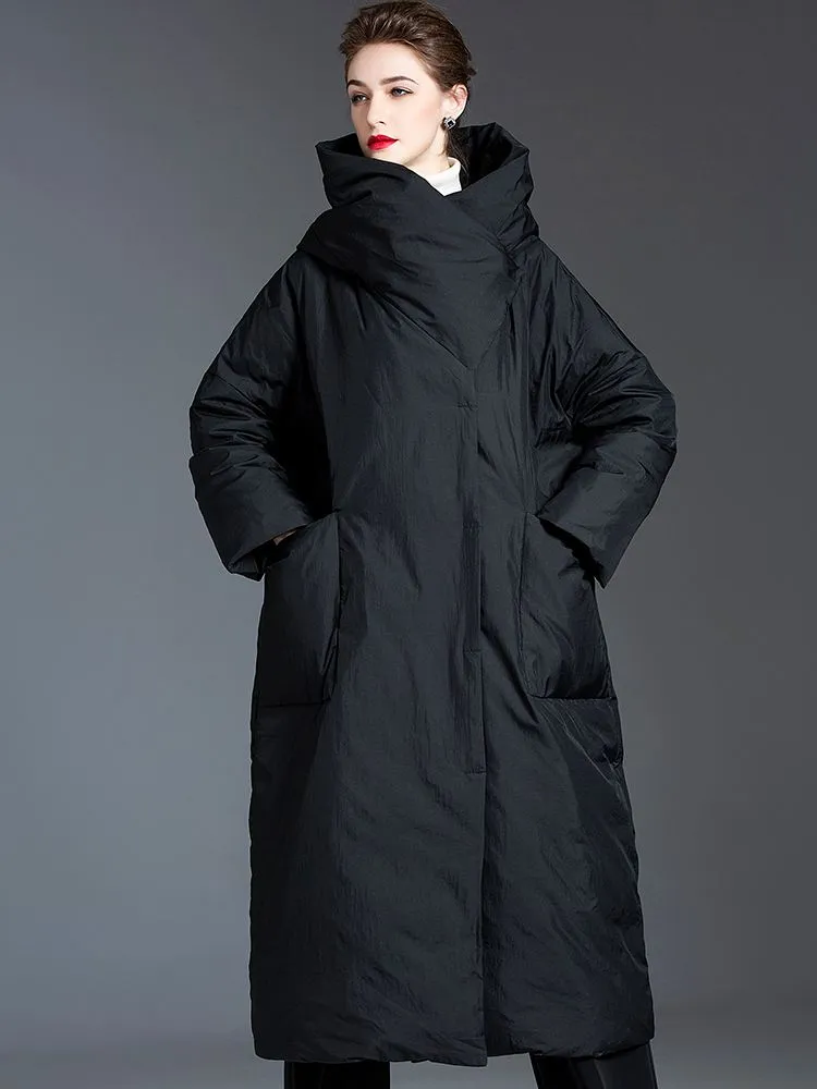 Matt Big Hooded Collar Loose Down Puffer Coat