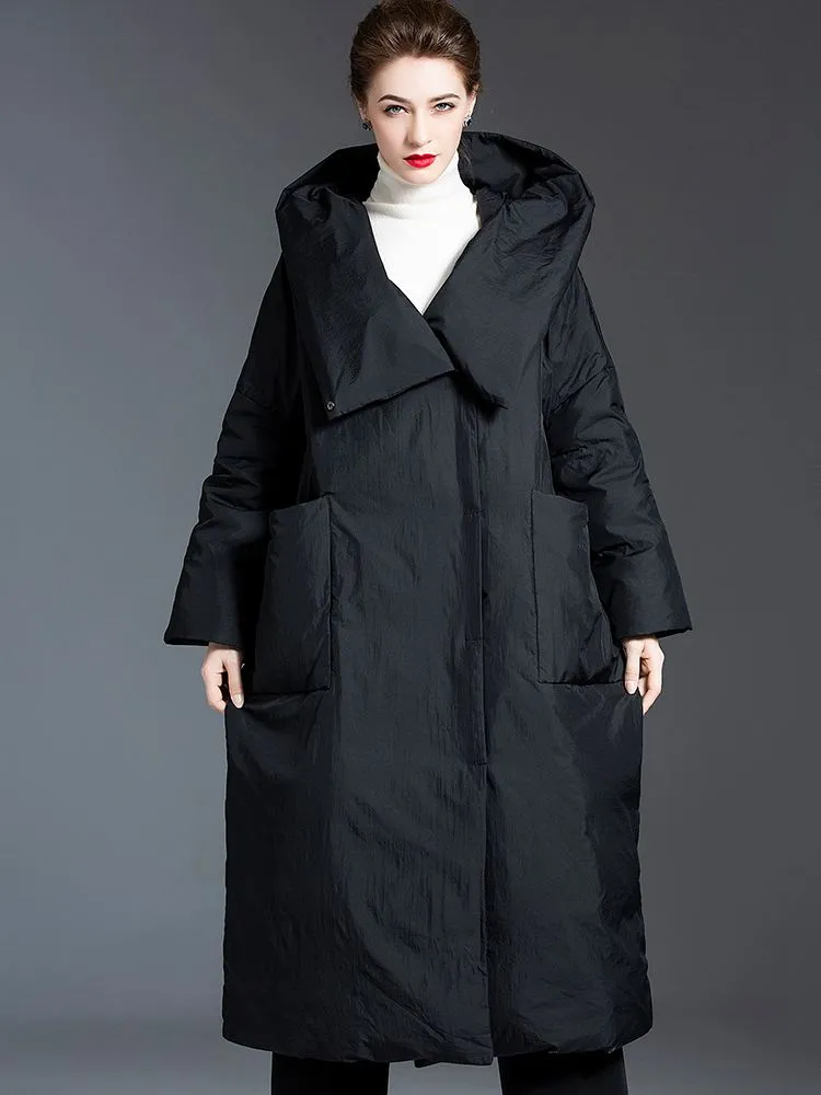 Matt Big Hooded Collar Loose Down Puffer Coat