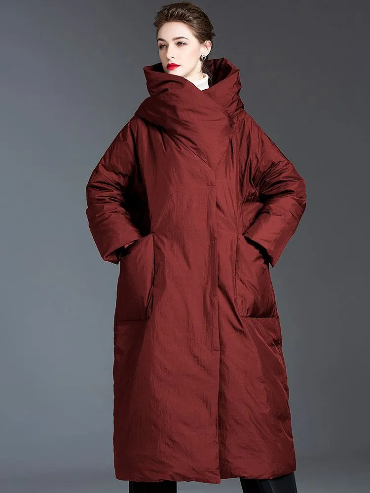 Matt Big Hooded Collar Loose Down Puffer Coat