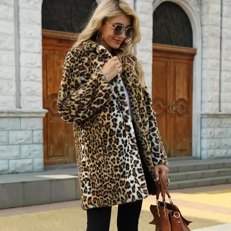 Melanie Leopard Faux Fur Midi Coat