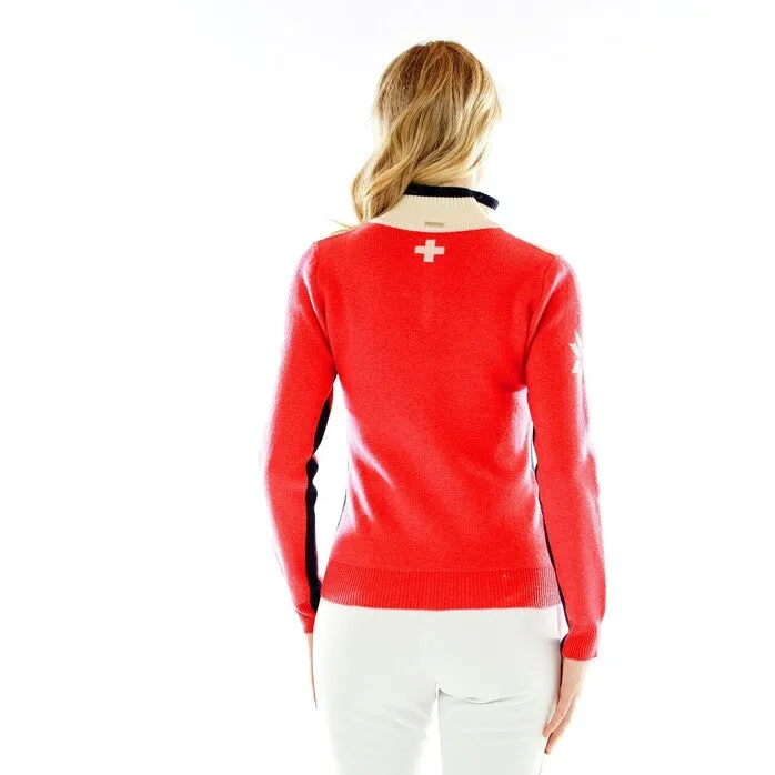 M.Miller Neige Snowflake Luxury Extra Fine Merino half zip sweater in RED ON SALE