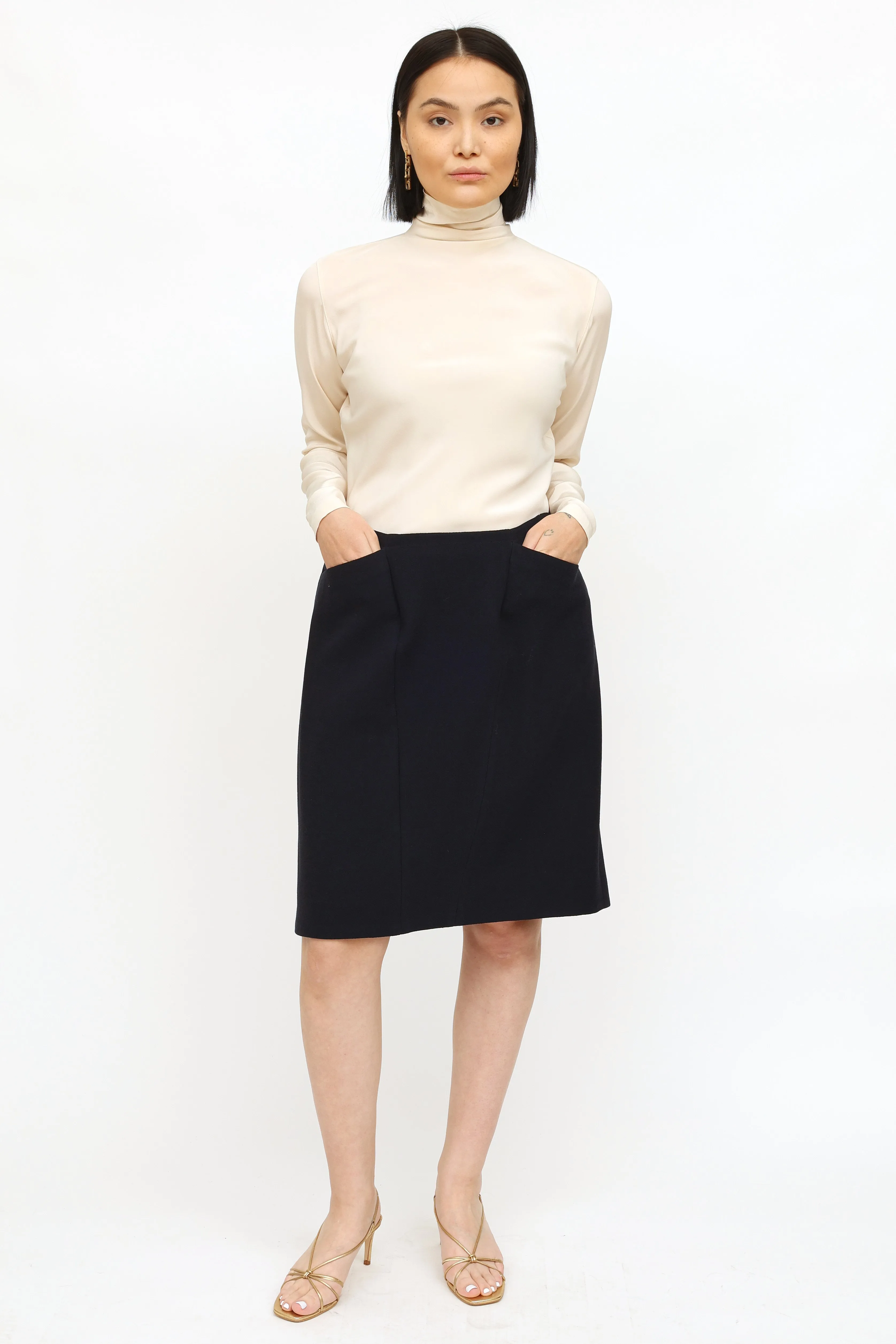 Navy Wool Pencil Skirt