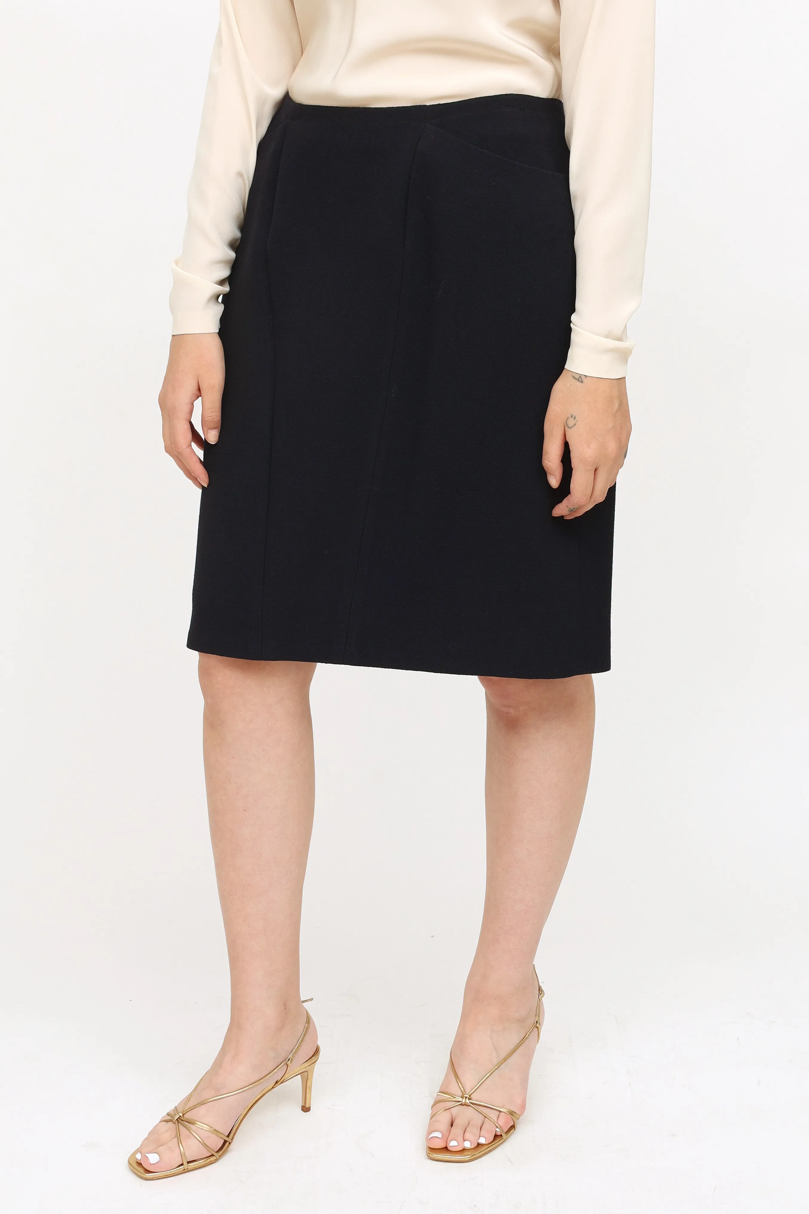 Navy Wool Pencil Skirt