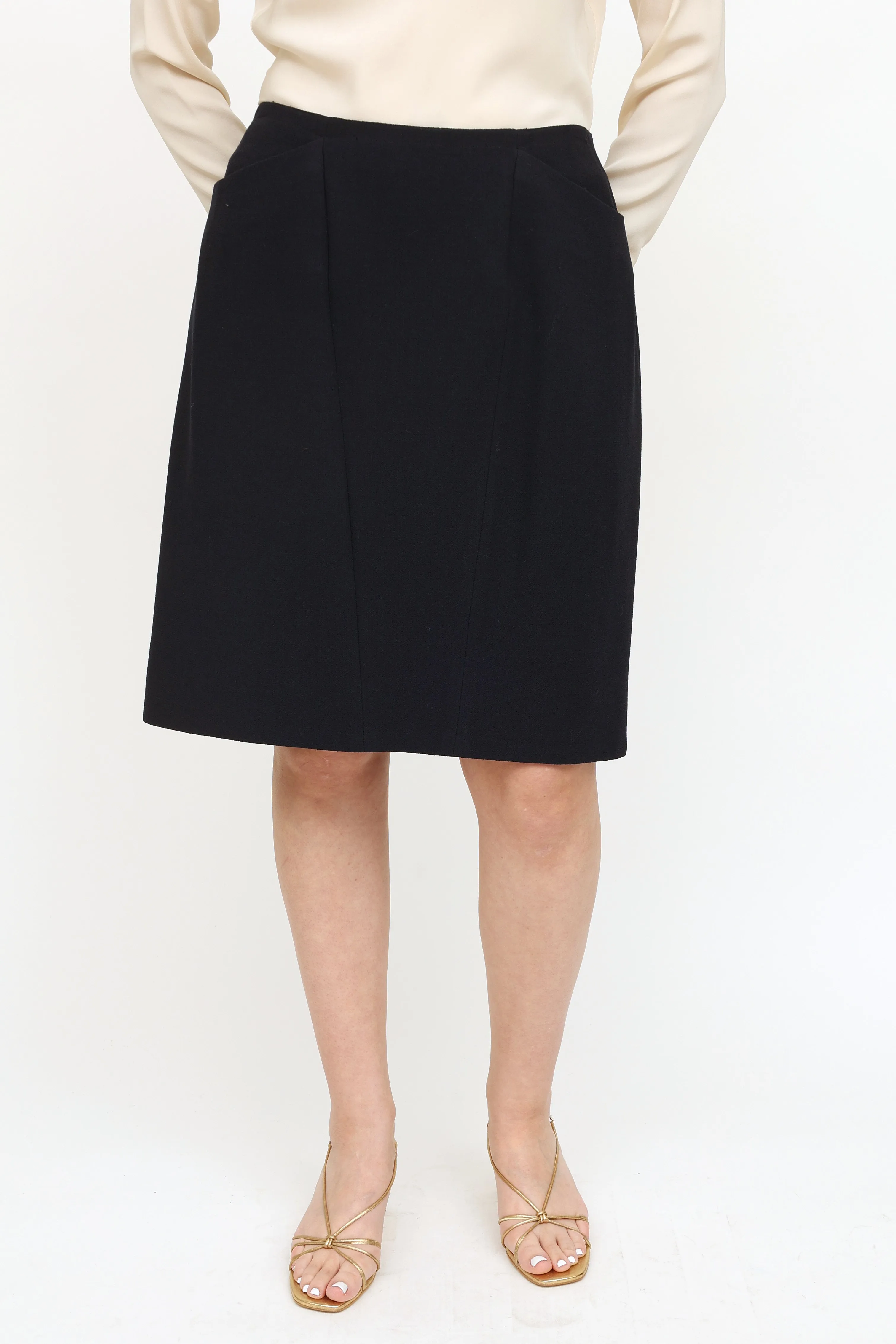 Navy Wool Pencil Skirt