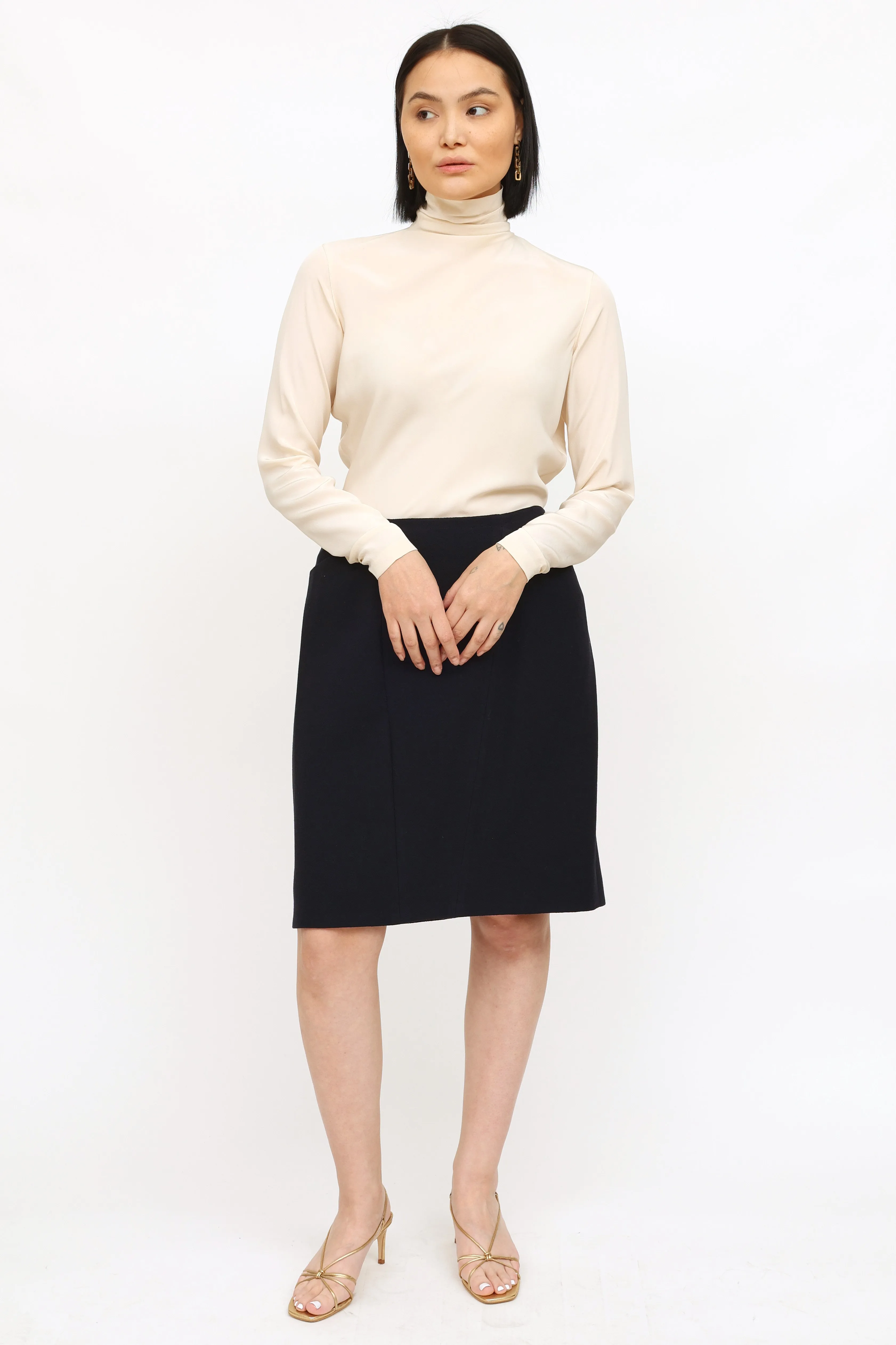 Navy Wool Pencil Skirt