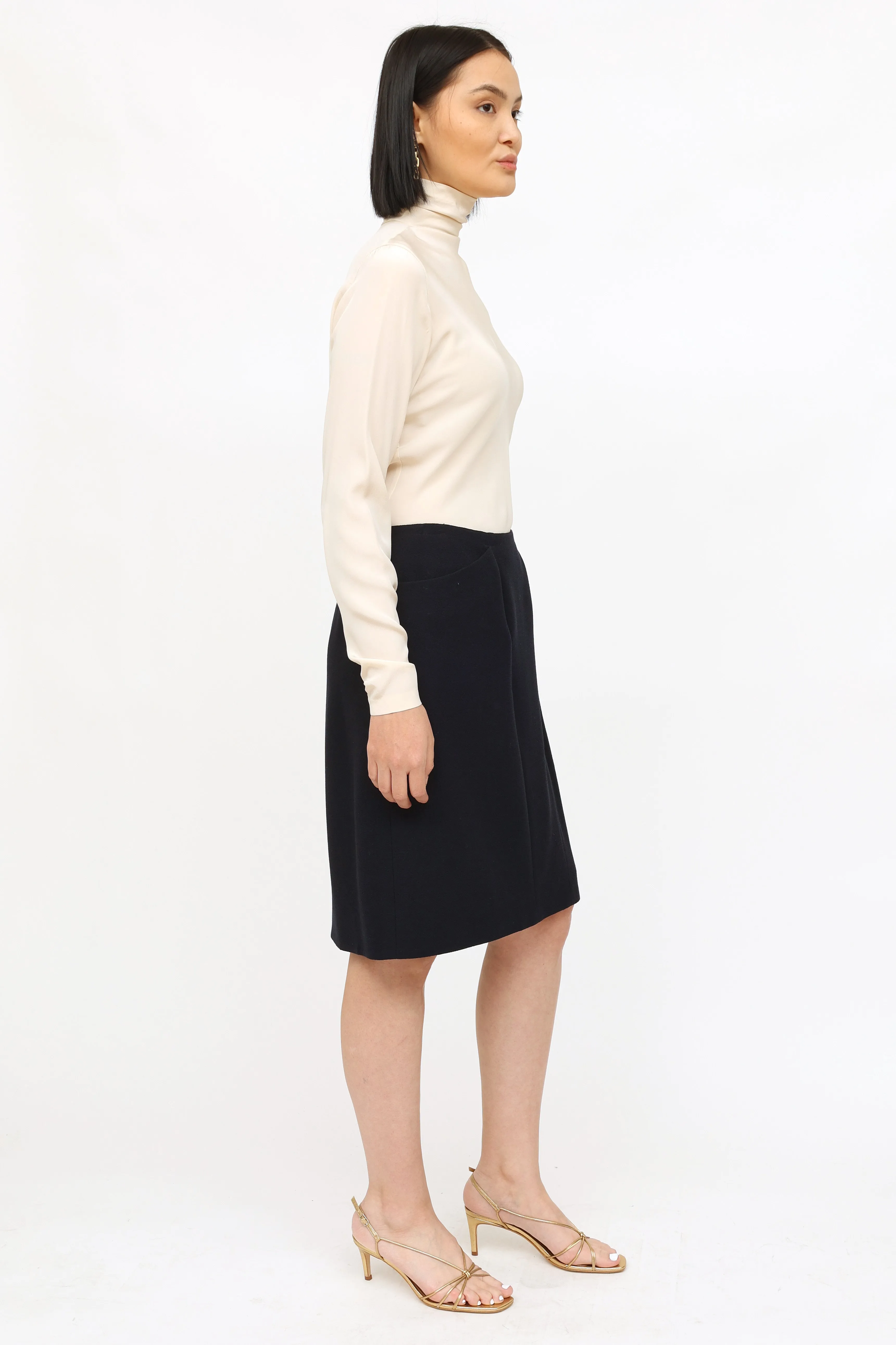 Navy Wool Pencil Skirt